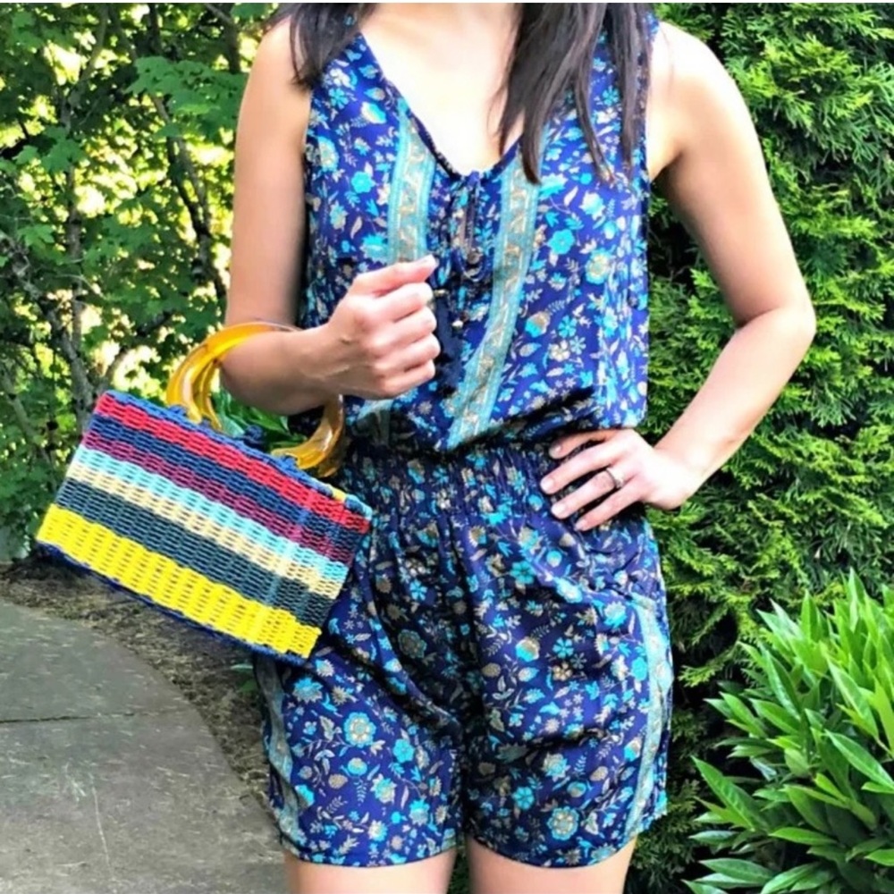 RAGA Floral Boho Sleeveless Tie Neck Romper